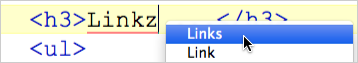 mouse selecting correct spelling of links in drop-down menu